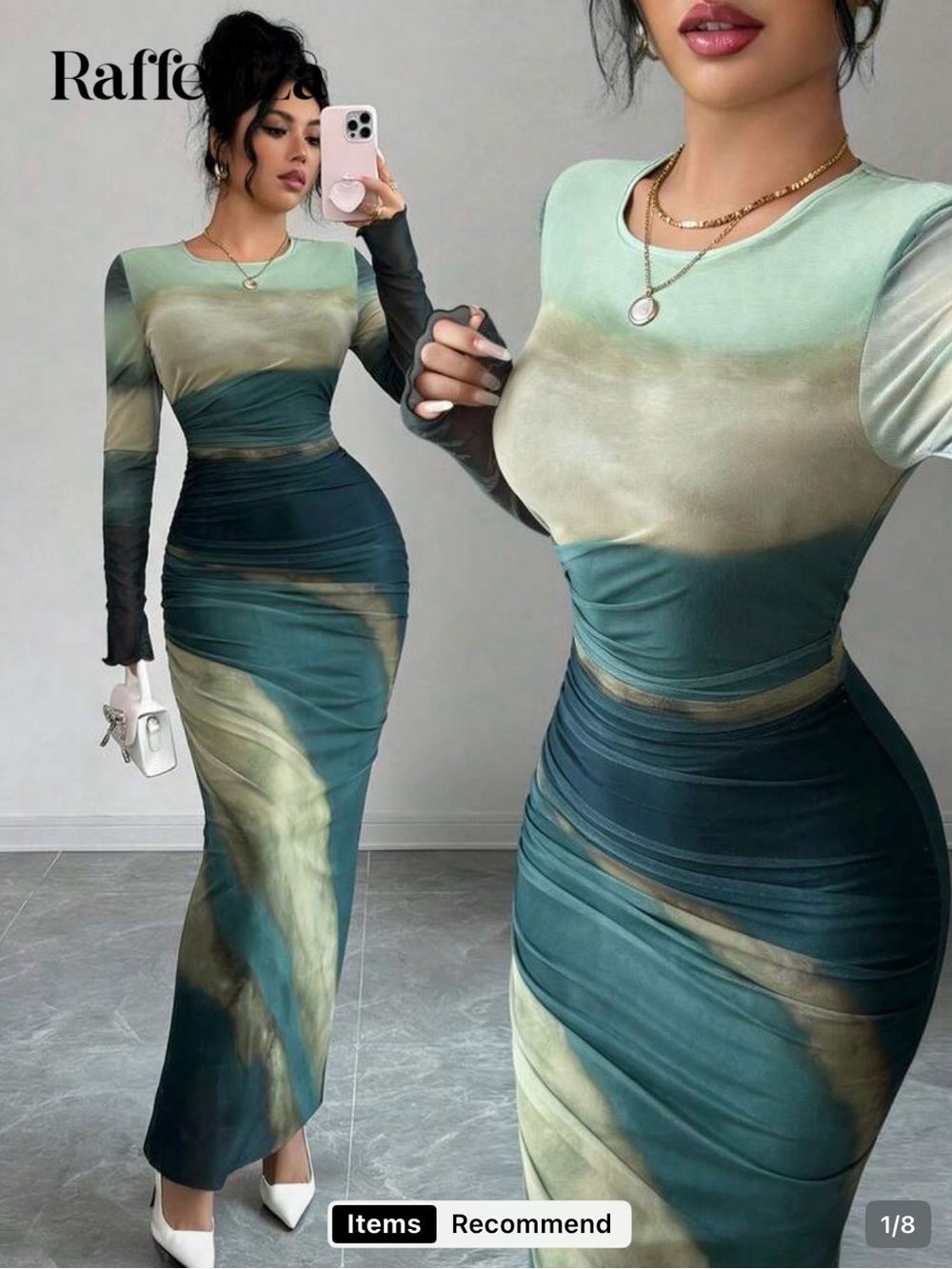 SHEIN Green Ombre Long Sleeve Bodycon Maxi Dress